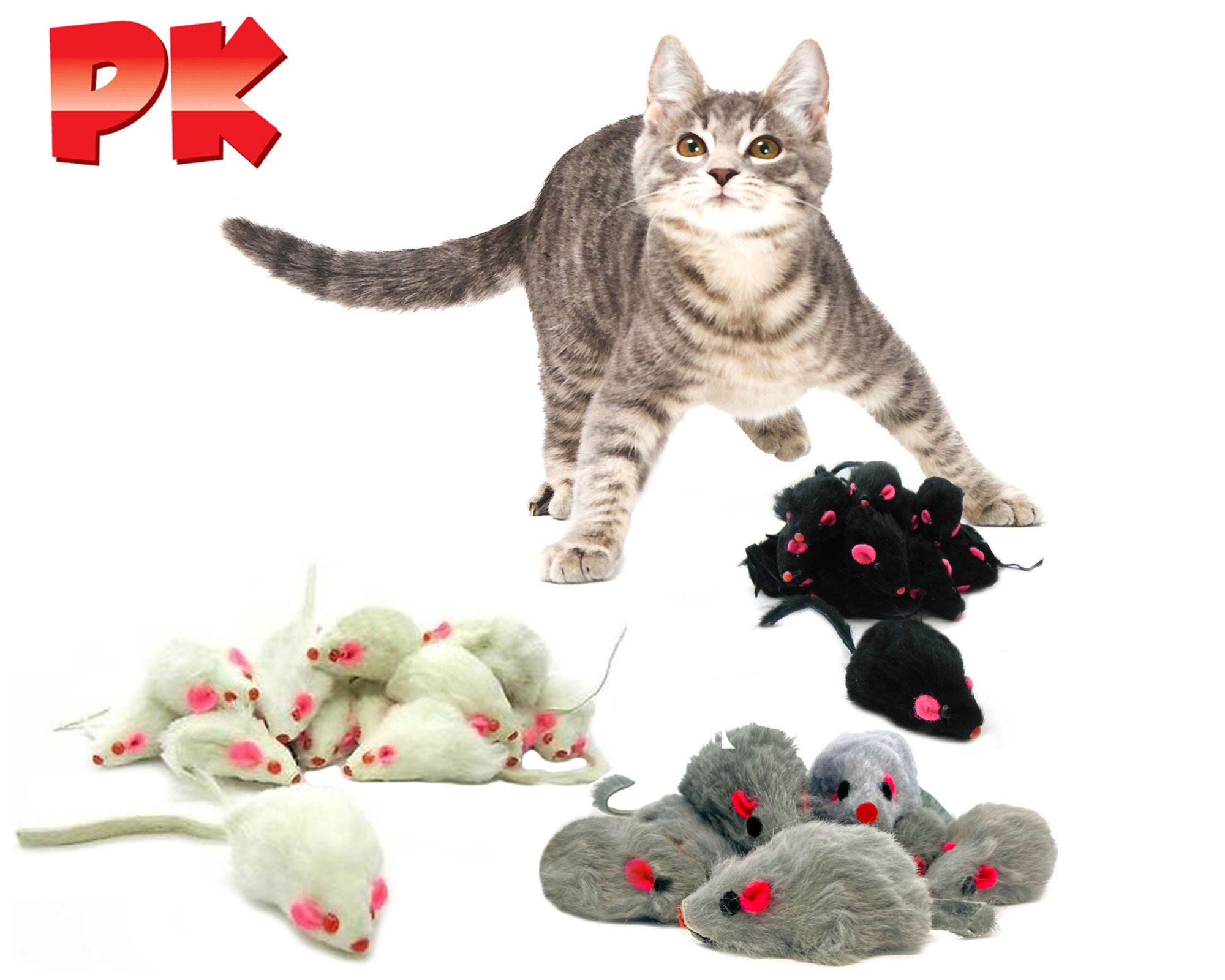 Real fur mice cat toys with rattle sales