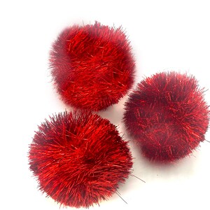 Cat Toy Teaser Package 3 Jumbo Red Tinsel Pom Poms