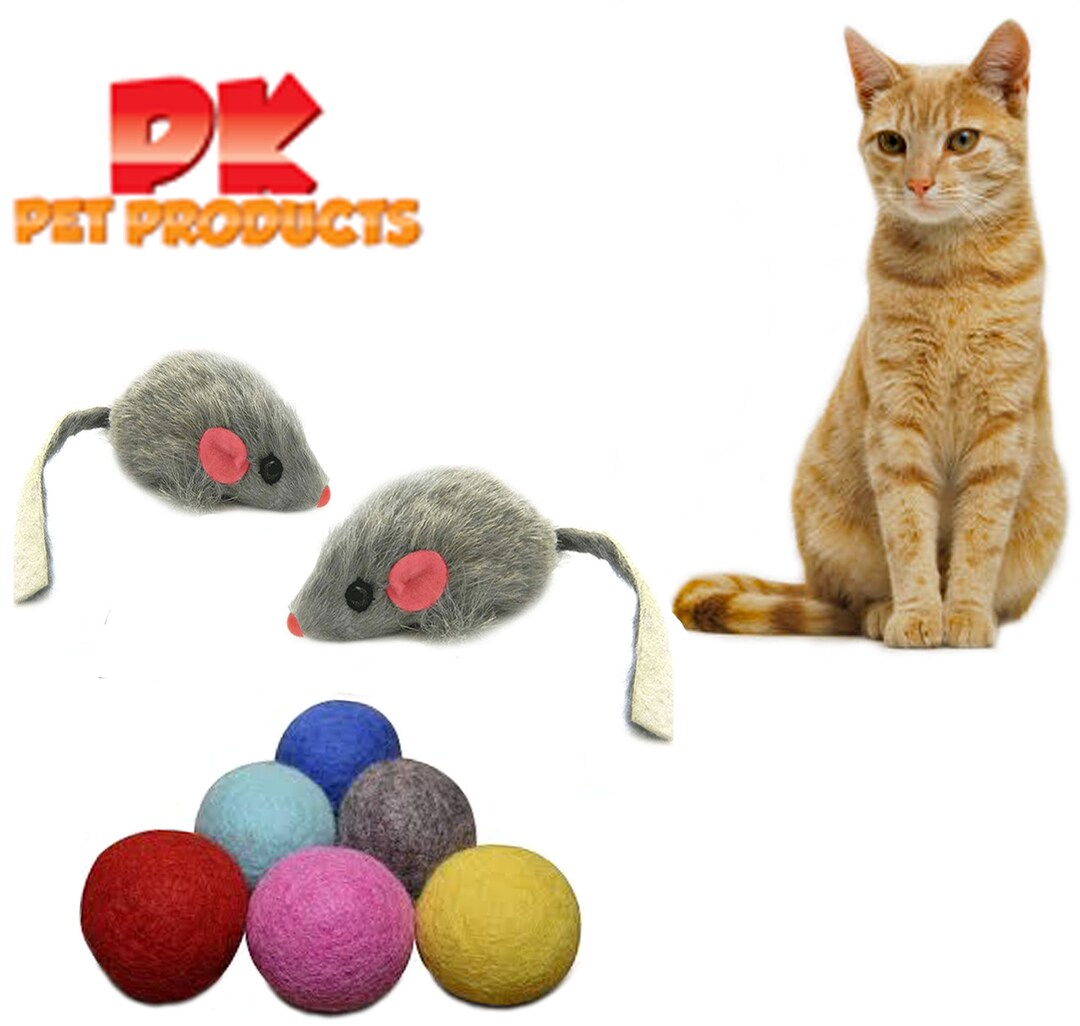 Rabbit Fur Gray Rattle Mouse Cat Toy, Wool Felted Ball Cat Toy Etsy