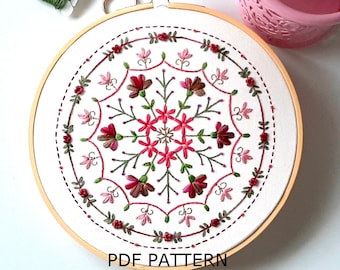 Rose Wreath Mandala - Embroidery Pattern - PDF Download - DIY Embroidery