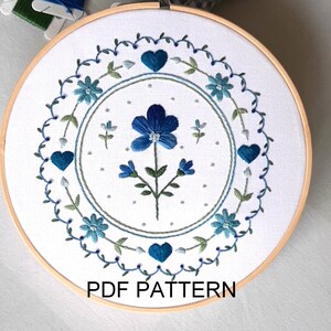 Blue Flower Mandala Embroidery - Embroidery Pattern - PDF Download - DIY Embroidery