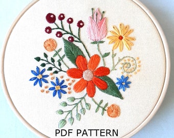 Flower Embroidery Pattern - PDF Download - DIY Embroidery