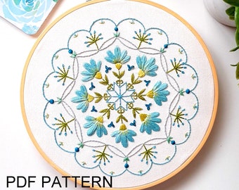 Tranquility Mandala - Embroidery  Pattern - PDF Download - DIY Embroidery - Hoop Embroidery