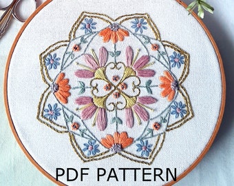 Flower Garden Mandala - Embroidery Pattern - PDF Download - DIY Embroidery - Hand Embroidery