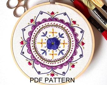 Fleur Mandala - Hoop embroidery - Embroidery Pattern - PDF Download- DIY Embroidery
