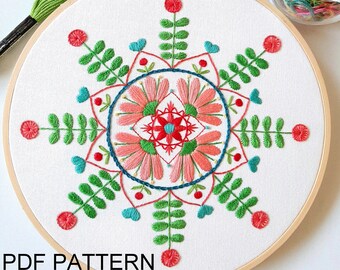 Flower Wheel Mandala - Embroidery Pattern - PDF Download - Hand Embroidery