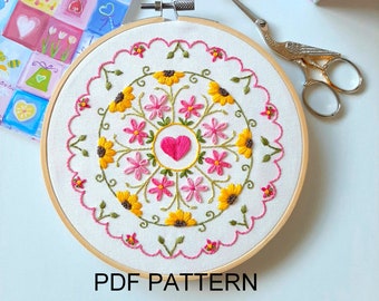 Sunny Mandala Hoop Embroidery - Embroidery Pattern - PDF Download - DIY Embroidery