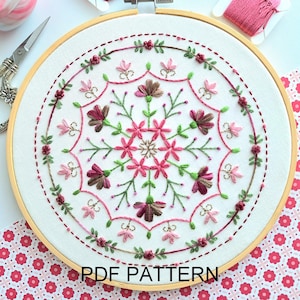 Rose Wreath Mandala - Embroidery Pattern - PDF Download - DIY Embroidery