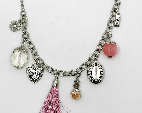 7" pinks locket charm bracelet with 3" extender