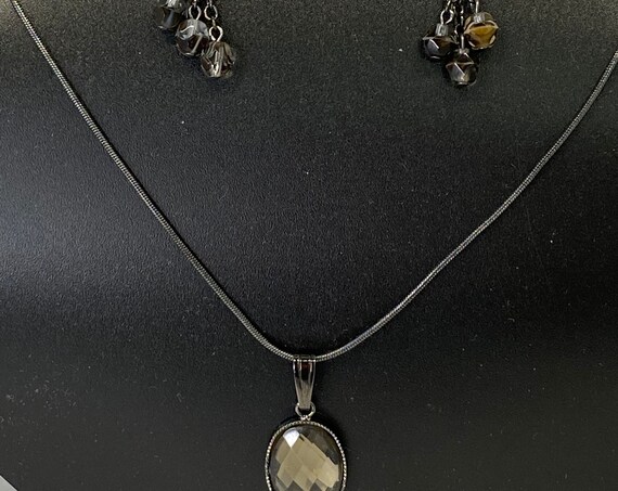 18" smoky quartz faceted drop necklace and earring set