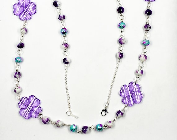 38" purple flower necklace