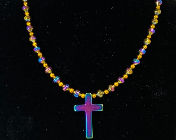 17.5" rainbow coated hematite necklace