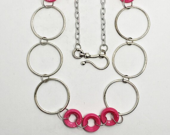 30" silver and pink link necklace