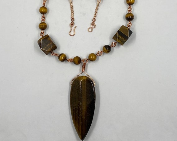 21" tiger eye and copper necklace