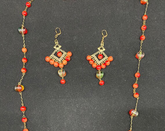 41" reds necklace and earring set