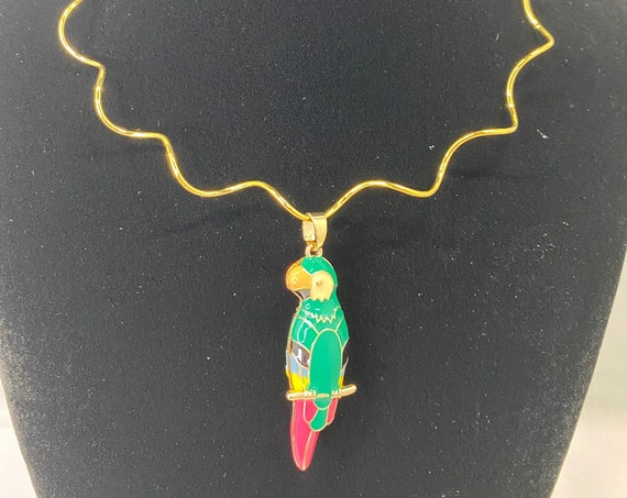 17" gold neck wire with  vintage enamel bird pendant