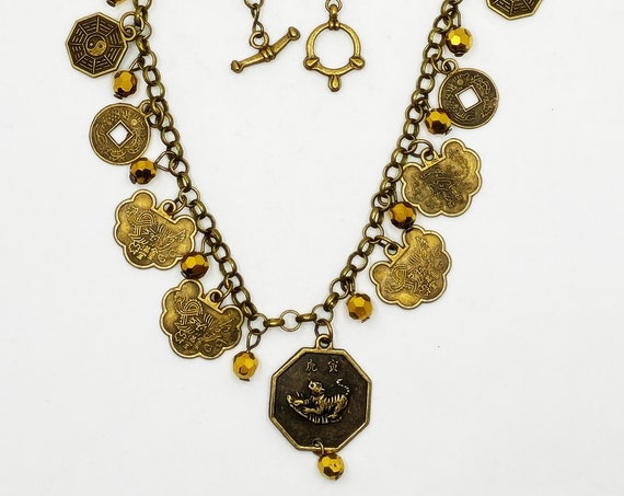 18.5" brass Chinese charm necklace