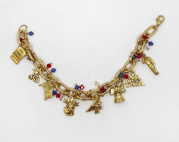 8" gold tone patriotic charm bracelet