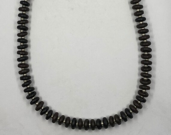 20" black and silver wood necklace
