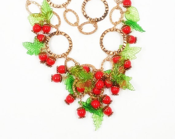 22" copper Christmas berry and leaves necklace earrings set