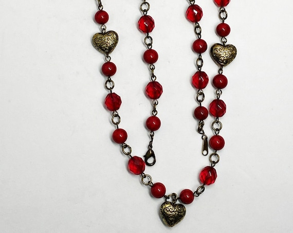 30" red and gold necklace