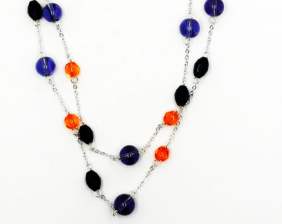25" orange, purple, black glass bead necklace and earring set