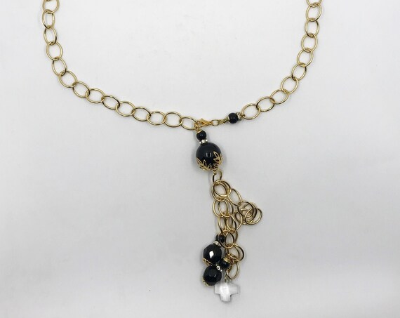 25" black obsidian and gold chain necklace