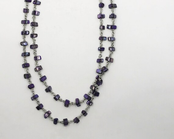 41" purple mother of pearl chip necklace