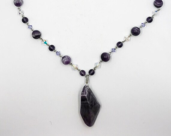 22" amethyst and Swarovski crystal necklace