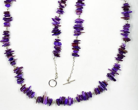 40" purple mother of pearl chip necklace