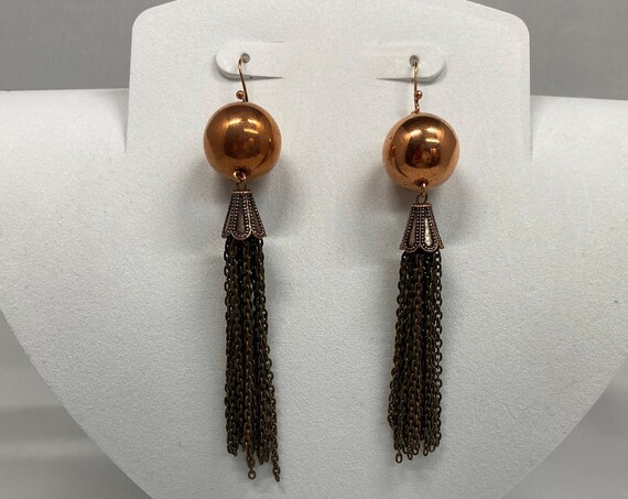 Copper and brass chain tassel earrings