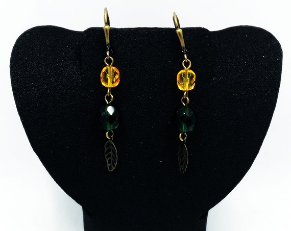 Yellow and green fall leaf earrings