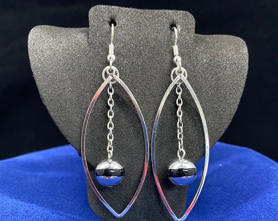 Silver and black dangle earrings