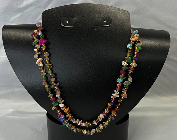 36" continuous loop gemstone chip necklace