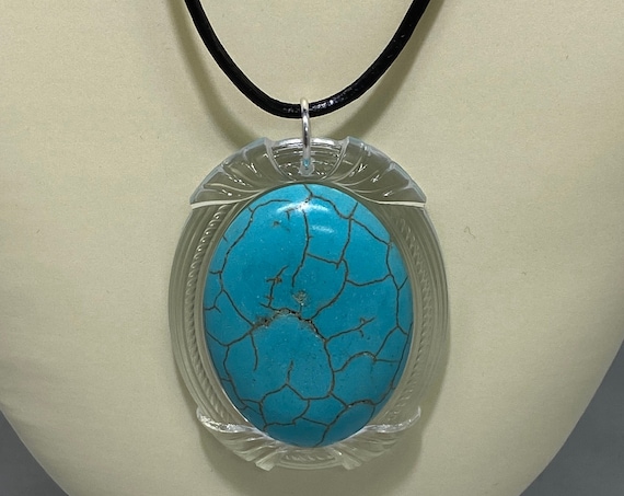 24" turquoise, Russian serpentine, or hemalyke pendant