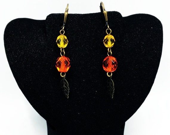 Yellow and orange glass bead fall earrings