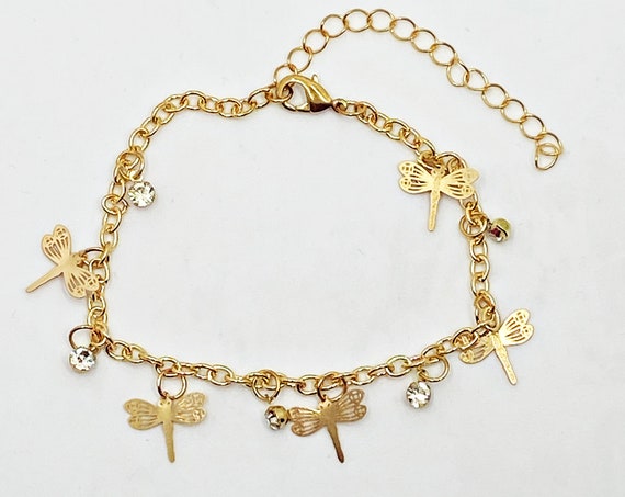 7.5" gold dragonfly charm bracelet
