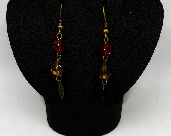 Red and honey fall leaf earrings