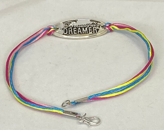11" Beautiful dreamer link bracelet on rainbow cord