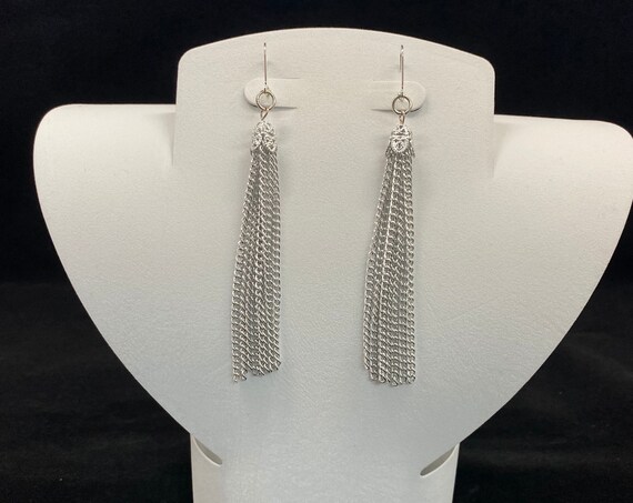 Silver chain tassel earrings