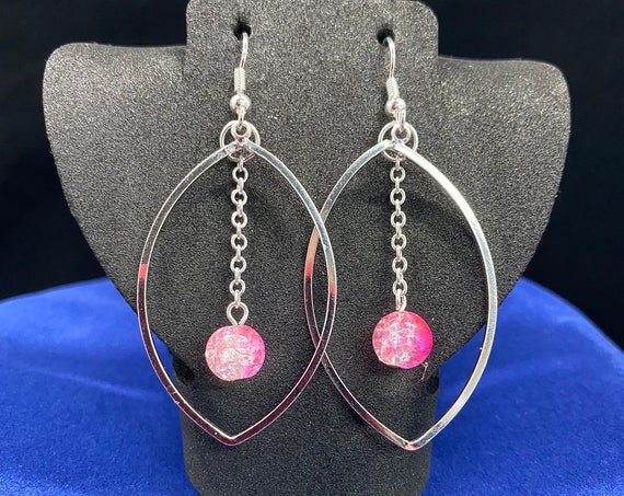 Pink crackle bead earring