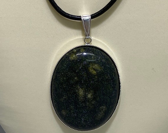 24" Russian serpentine, turquoise, or jasper pendant