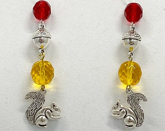 3" squirrel and acorn earrings