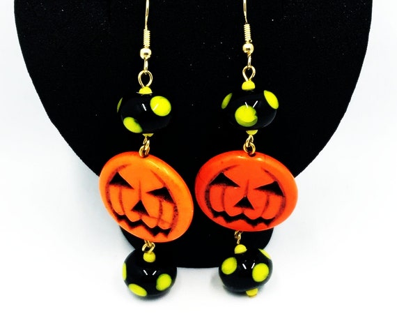 Jack O'lantern and glass earrings