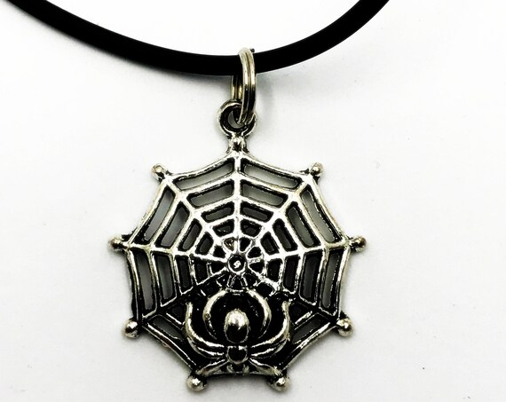 20.5" spider web pendant on black cord necklace