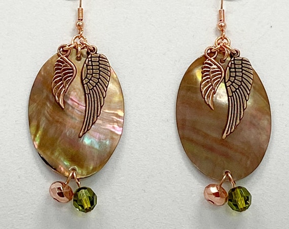 3" copper angel wings earrings