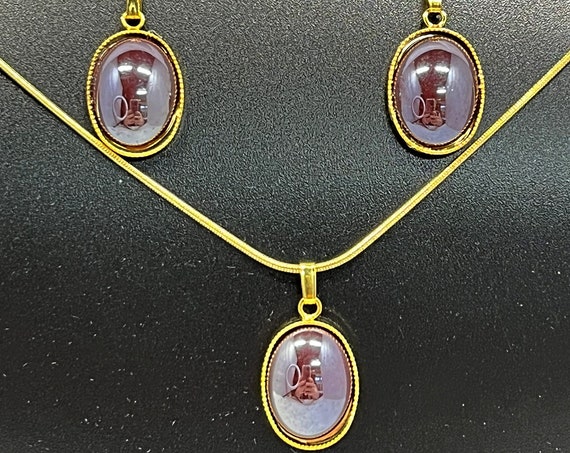 Purple pearl pendant and earrings sets