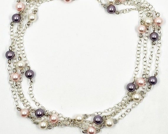 52" pink, purple, and white Swarovski pearl necklace