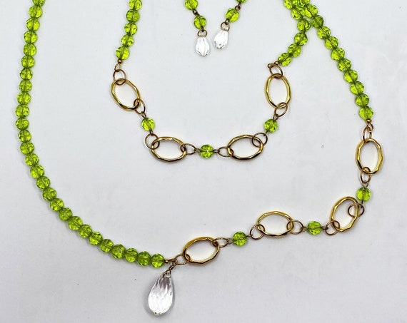Double strand green/gold necklace earring set