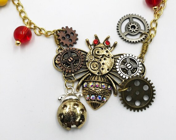 24" steambunk bee necklace